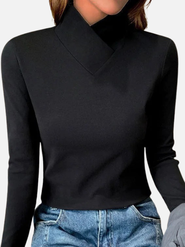 Camilla | Langærmet Bluse med Høj Hals, Basic