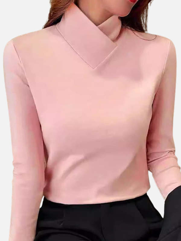 Camilla | Langærmet Bluse med Høj Hals, Basic