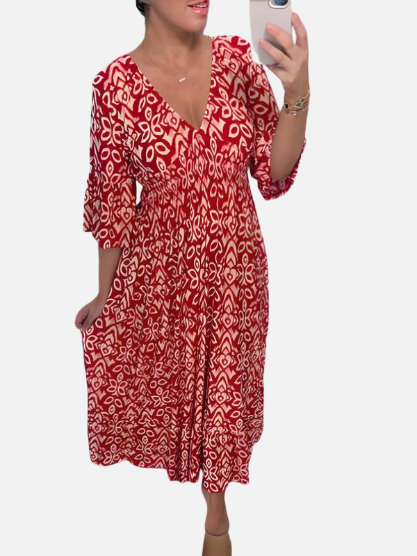 Susanne | Mønstret Boho Kjole med V-Hals