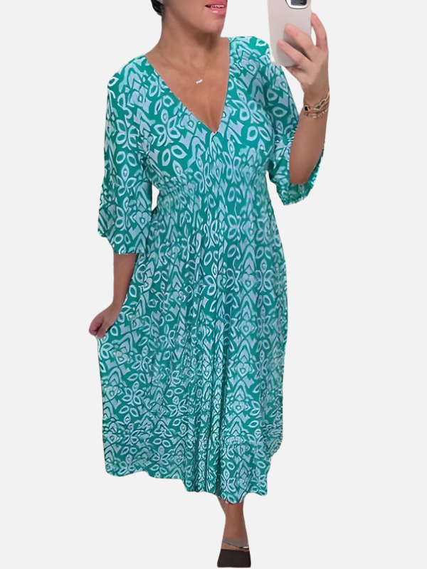 Susanne | Mønstret Boho Kjole med V-Hals