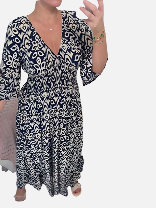 Susanne | Mønstret Boho Kjole med V-Hals