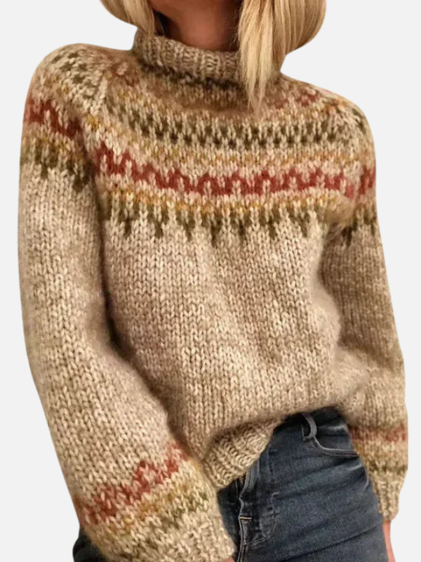 Marianne | Mønstret Islandsk Sweater med Høj Hals