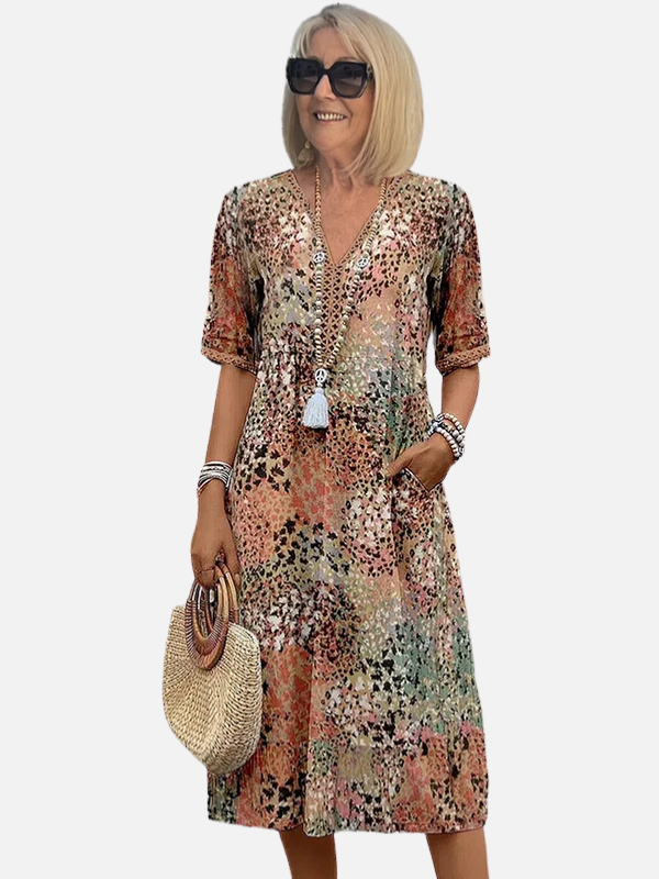 Karen | Mønstret Midikjole, Boho Sommerkjole