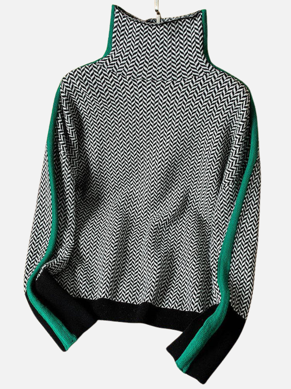Susanne | Mønstret Rullekrave Sweater i Strik