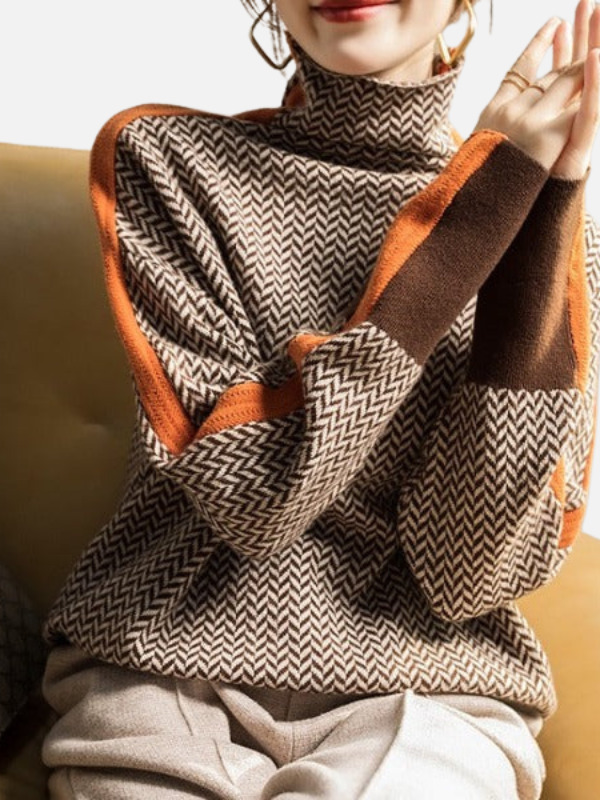 Susanne | Mønstret Rullekrave Sweater i Strik