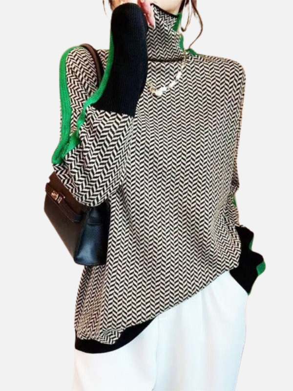 Susanne | Mønstret Rullekrave Sweater i Strik
