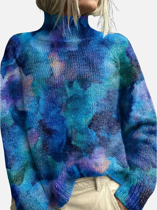 Anna | Mønstret Rullekrave Sweater med Skovmotiv
