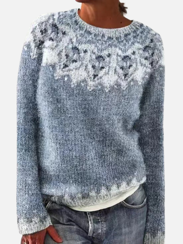 Susanne | Mønstret Strikbluse med Rund Hals