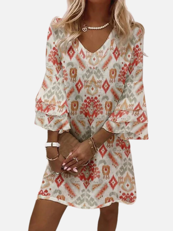 Lone | Minikjole med V-Hals og Flæseærmer, Sommer