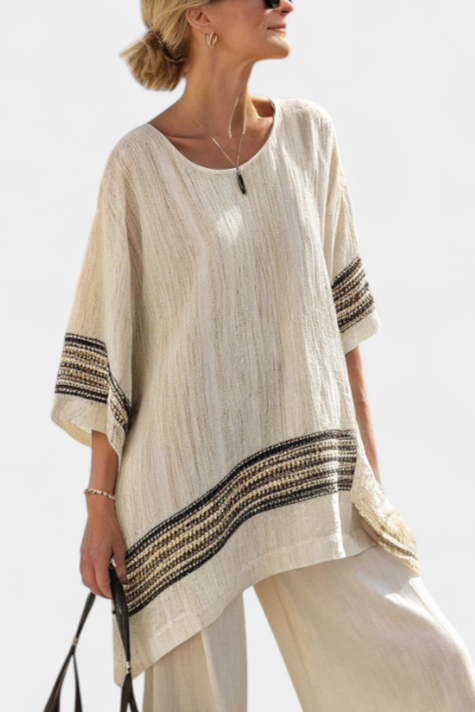 Line | Creme Hørsæt med Stribet Bort, Boho