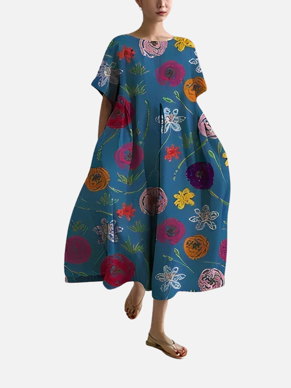 Mette | Oversize Midikjole med Blomsterprint