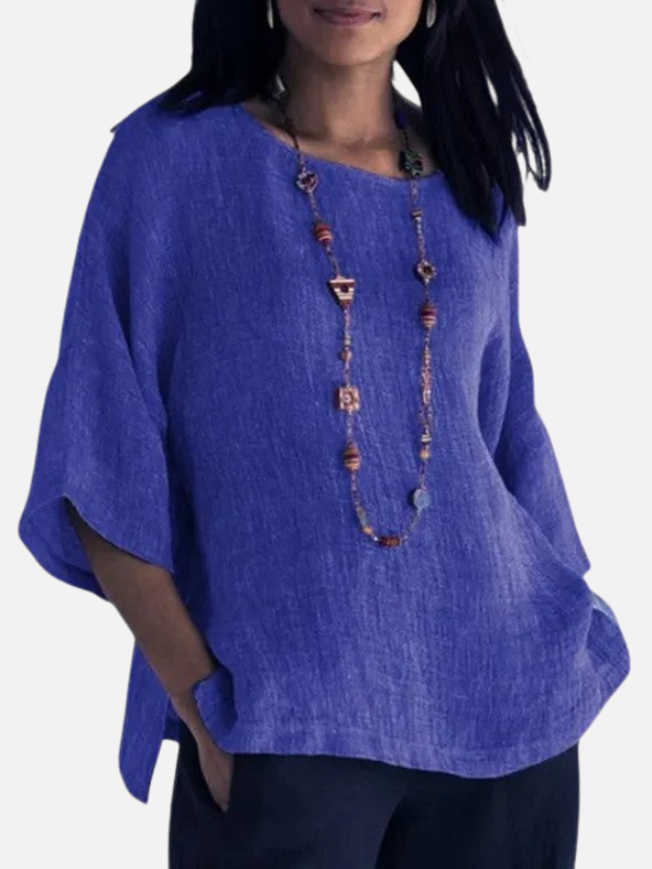 Susanne | Oversized Bluse med Rund Hals til Dame