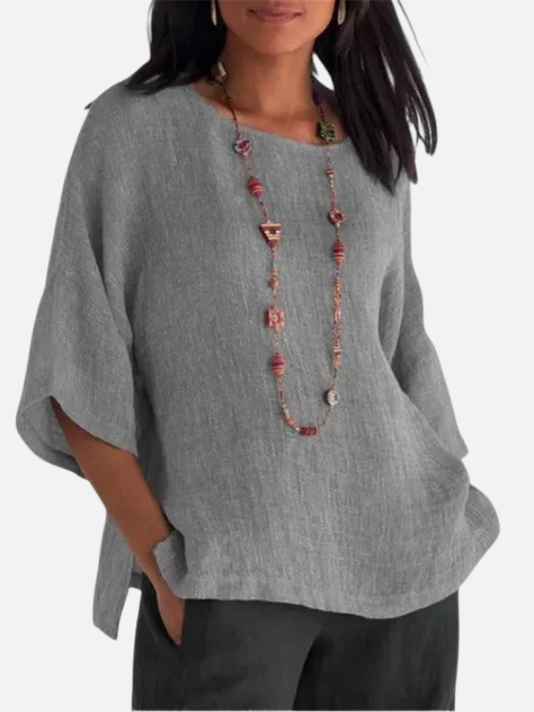 Susanne | Oversized Bluse med Rund Hals til Dame