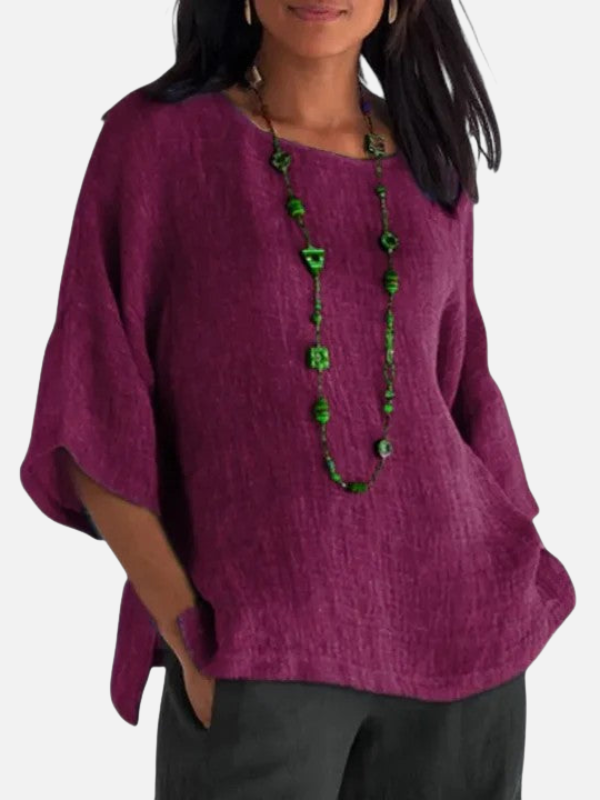 Susanne | Oversized Bluse med Rund Hals til Dame