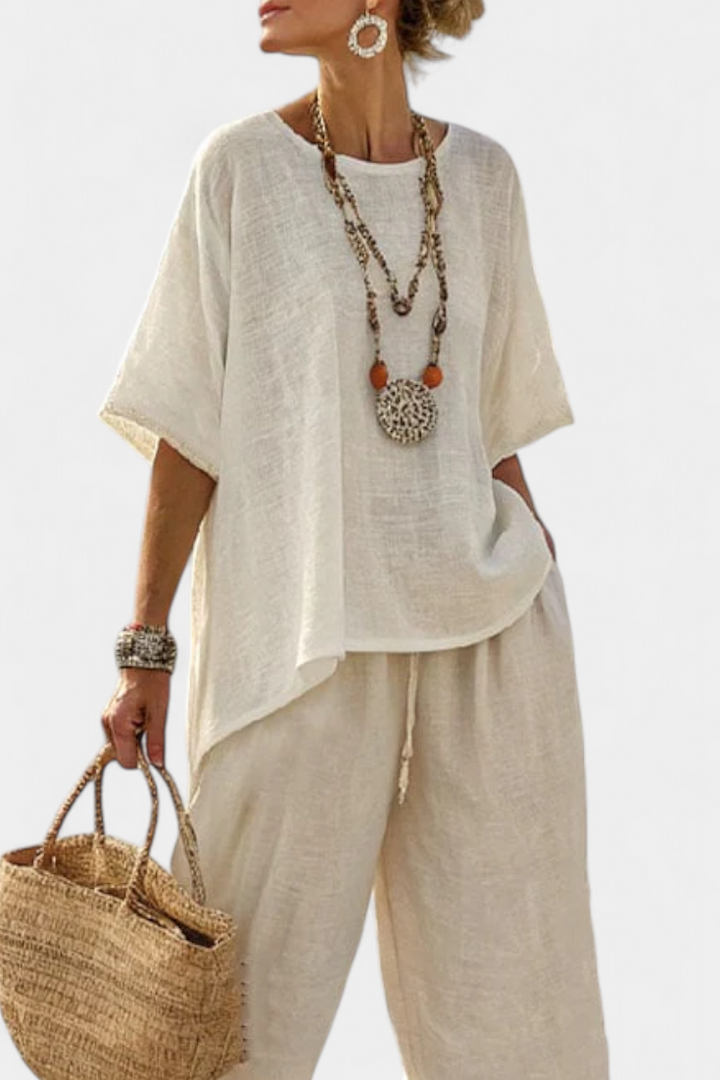 Kirsten | Oversized Linned Sæt – Top & Vide Bukser