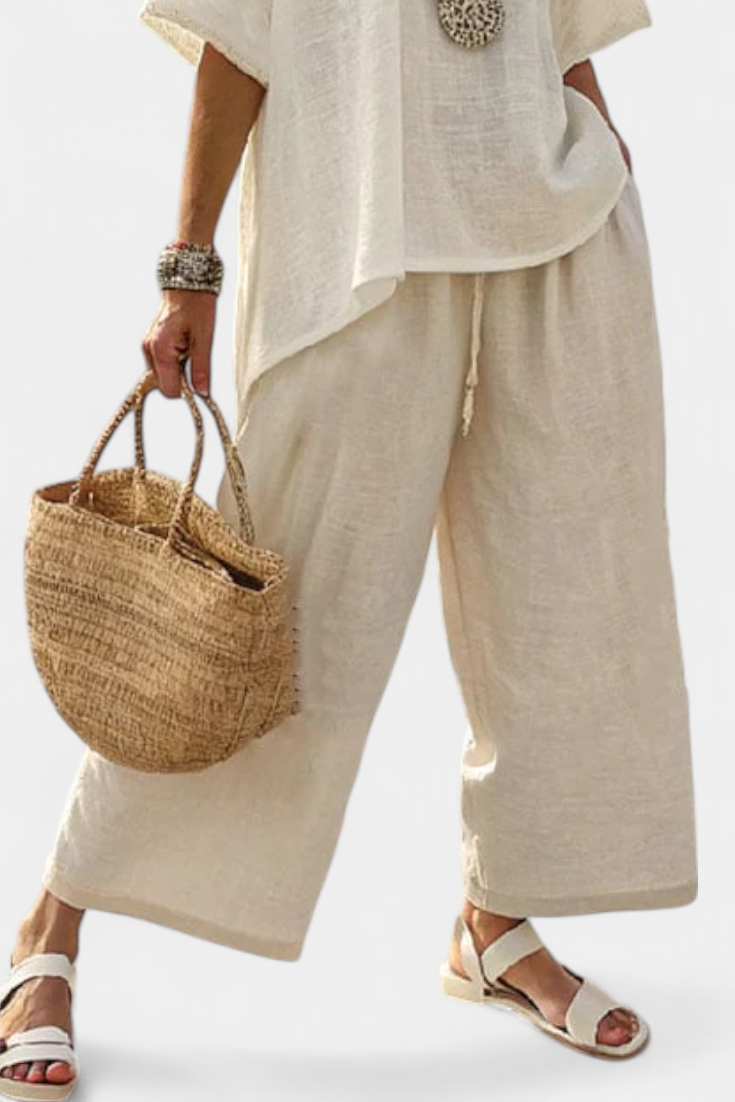 Kirsten | Oversized Linned Sæt – Top & Vide Bukser
