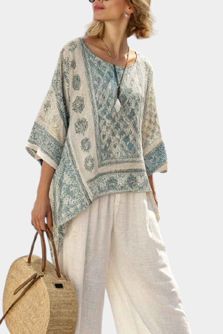 Maria | Oversized Tunika Bluse med Bordertryk