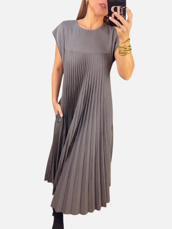 Helle | Plisseret Maxikjole med Lommer