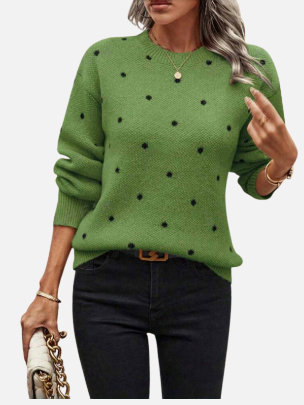 Lene | Prikket Strikbluse med Rund Hals