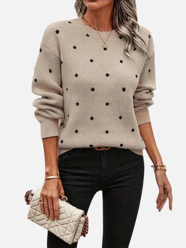 Lene | Prikket Strikbluse med Rund Hals
