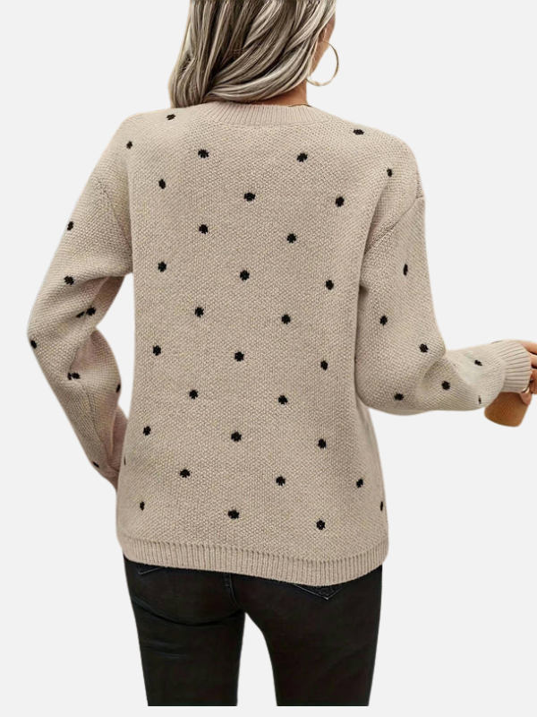 Lene | Prikket Strikbluse med Rund Hals