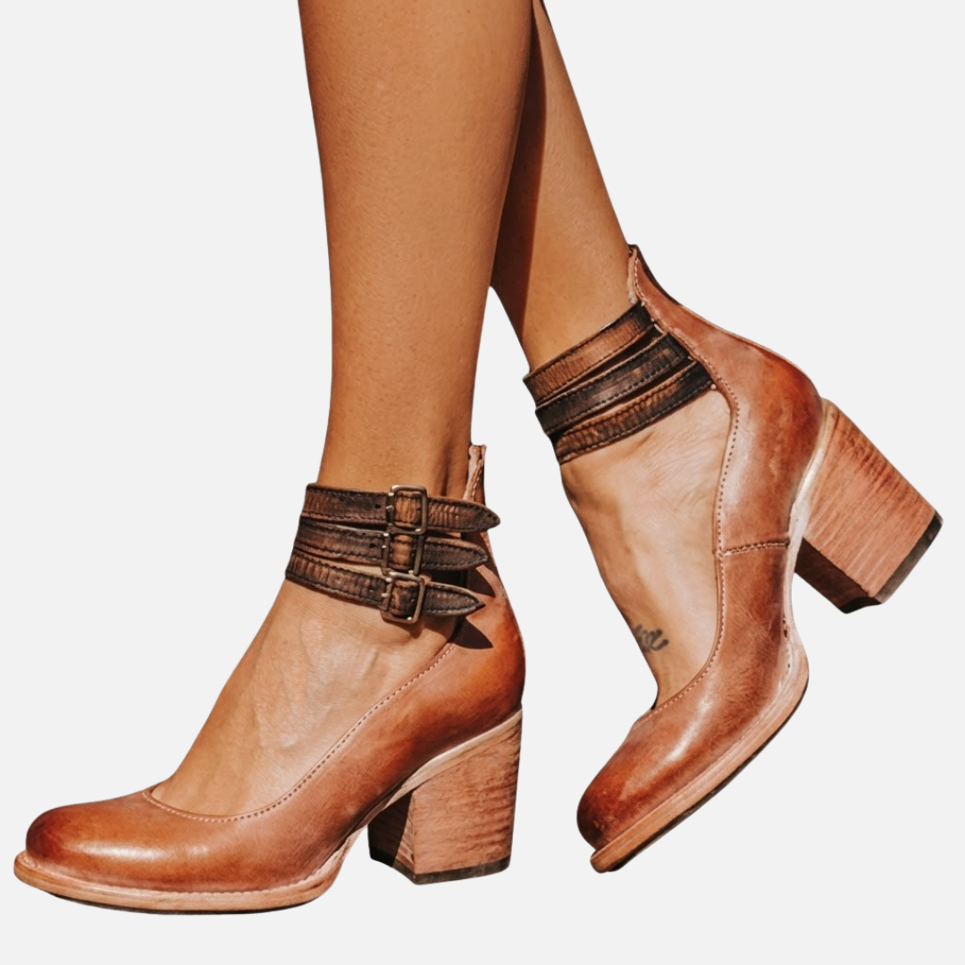 Anna | Pumps med Blokhæl og Ankelrem, Elegant