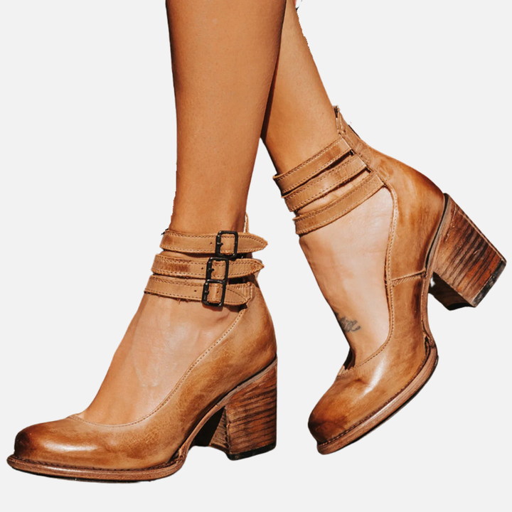 Anna | Pumps med Blokhæl og Ankelrem, Elegant