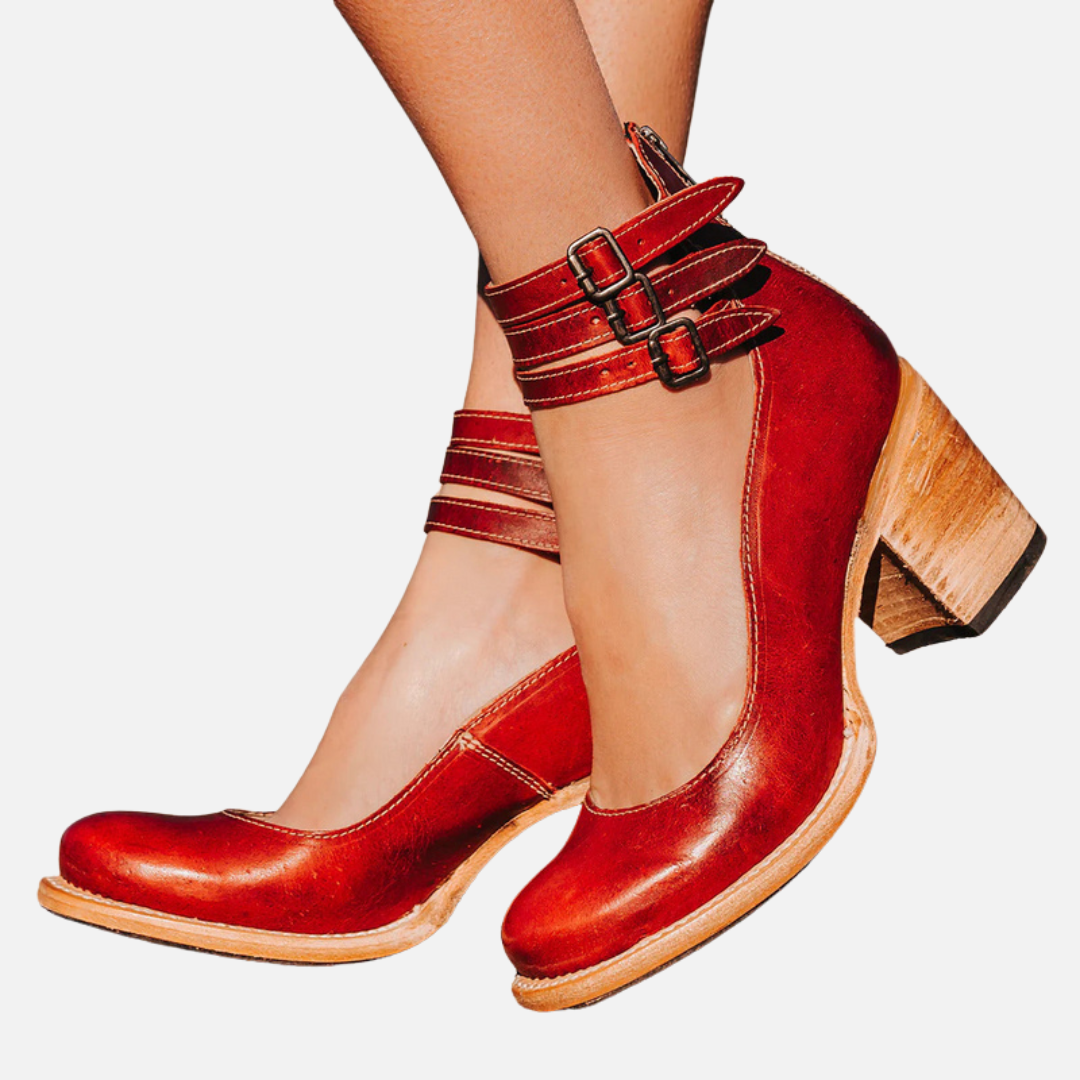 Anna | Pumps med Blokhæl og Ankelrem, Elegant