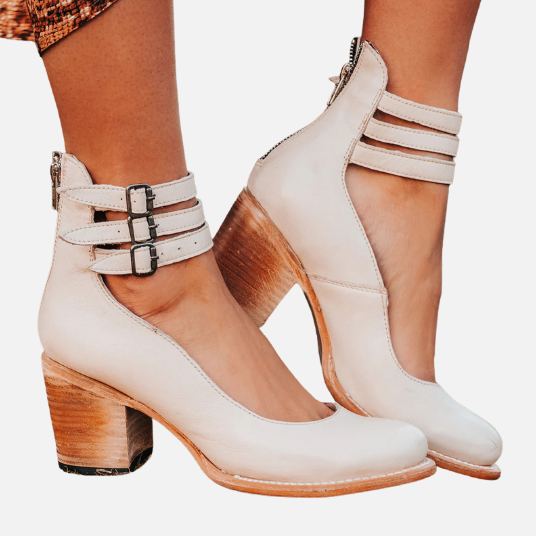 Anna | Pumps med Blokhæl og Ankelrem, Elegant