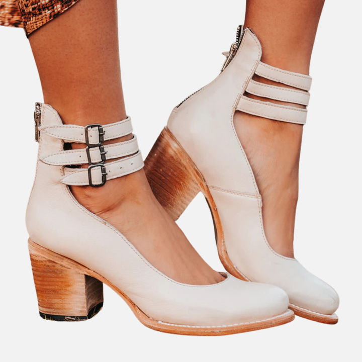 Anna | Pumps med Blokhæl og Ankelrem, Elegant