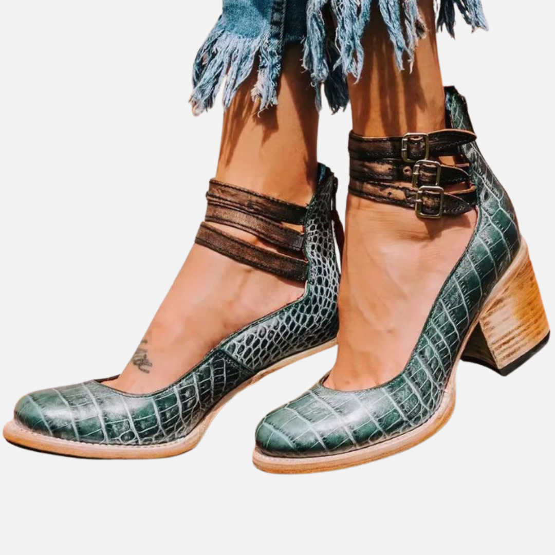 Anna | Pumps med Blokhæl og Ankelrem, Elegant