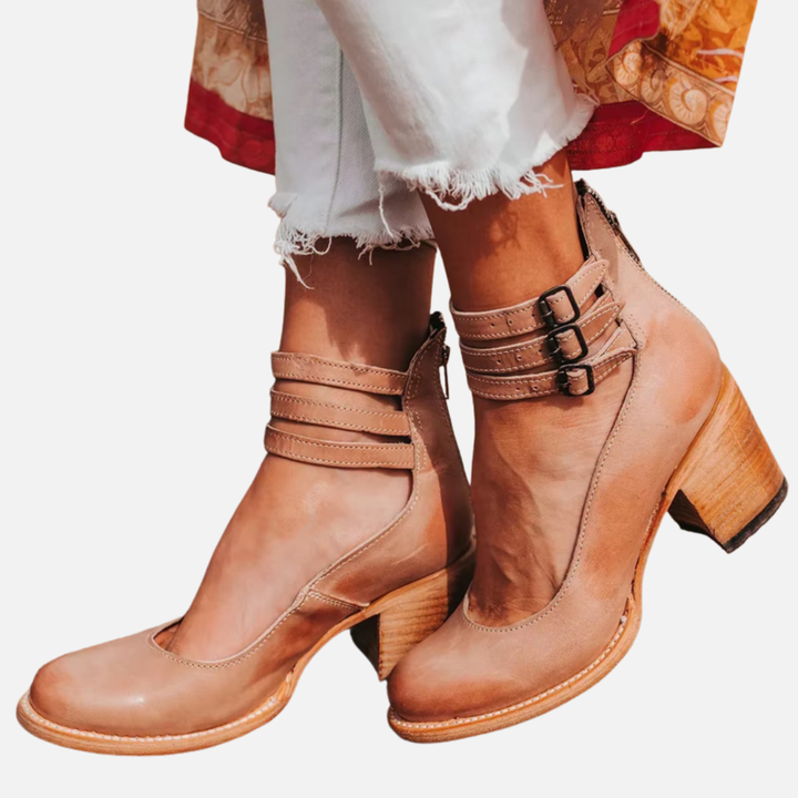 Anna | Pumps med Blokhæl og Ankelrem, Elegant