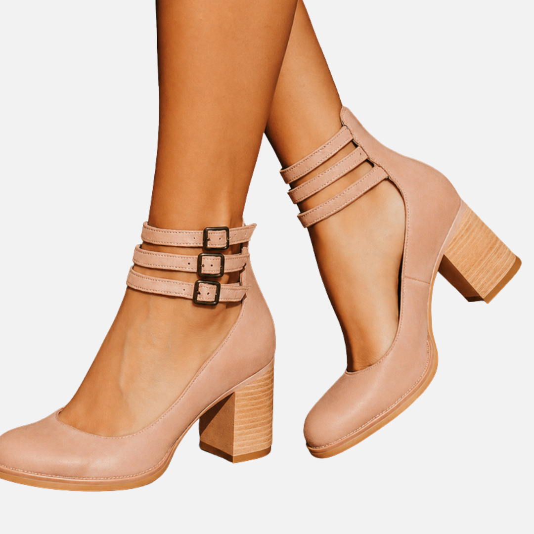 Anna | Pumps med Blokhæl og Ankelrem, Elegant