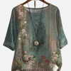 Karen | Retro Blomstret Bluse med Rund Hals