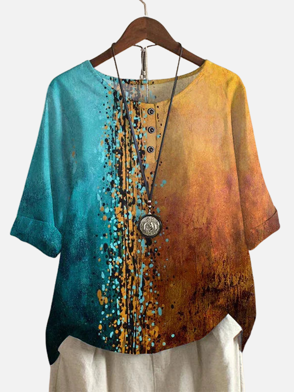 Karen | Retro Blomstret Bluse med Rund Hals