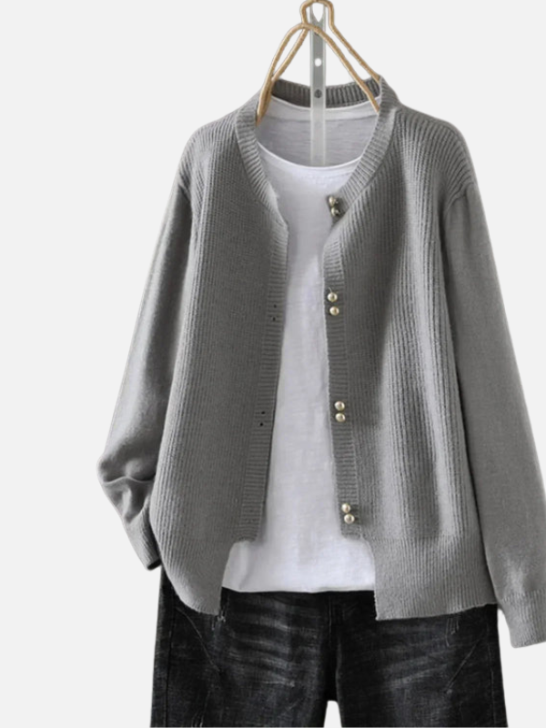 Kirsten | Ribstrik Cardigan med Rund Hals