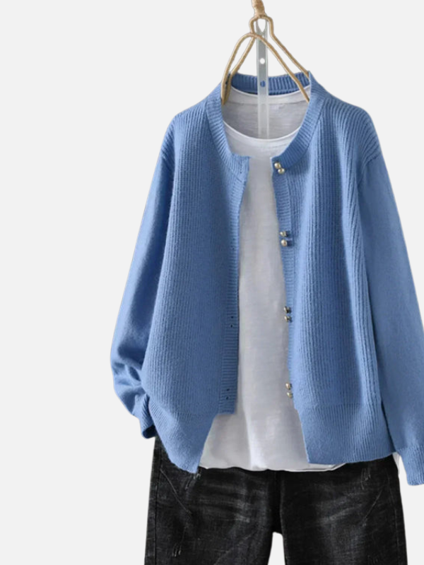 Kirsten | Ribstrik Cardigan med Rund Hals