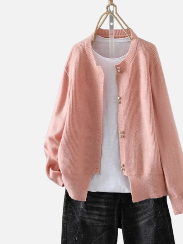 Kirsten | Ribstrik Cardigan med Rund Hals