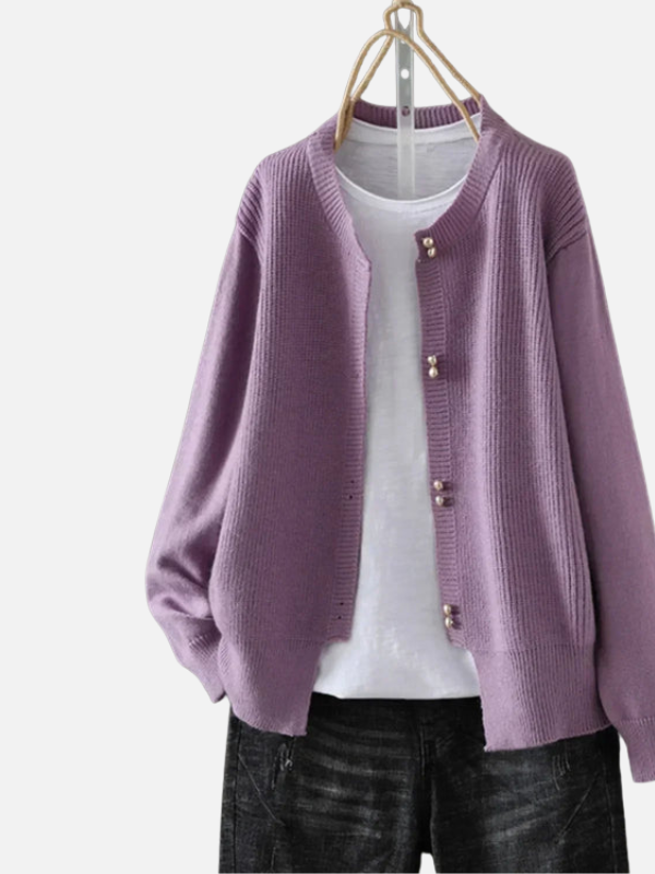 Kirsten | Ribstrik Cardigan med Rund Hals