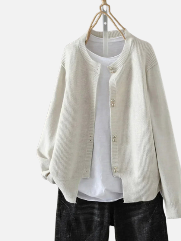 Kirsten | Ribstrik Cardigan med Rund Hals