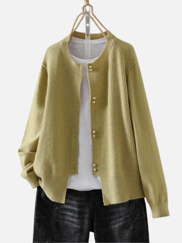 Kirsten | Ribstrik Cardigan med Rund Hals