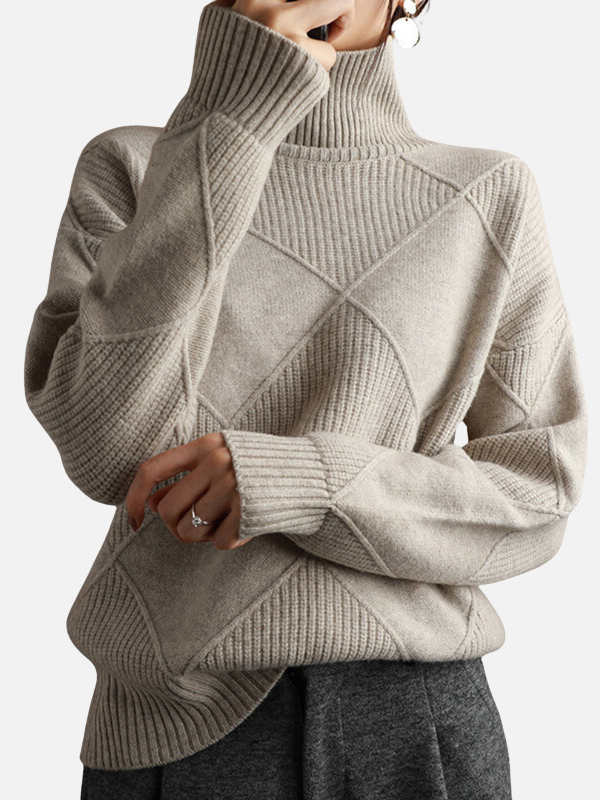 Susanne | Rullekrave Sweater med Rudestruktur