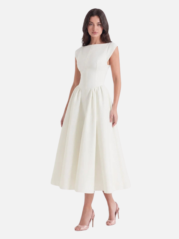 Marianne | Satin Midikjole med Bådhals