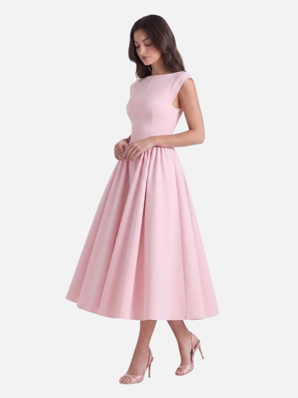 Marianne | Satin Midikjole med Bådhals
