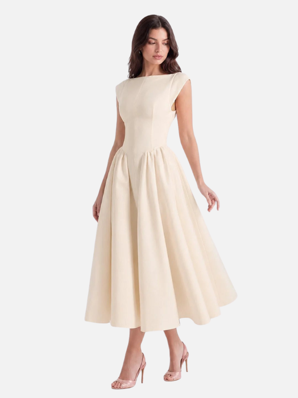Marianne | Satin Midikjole med Bådhals