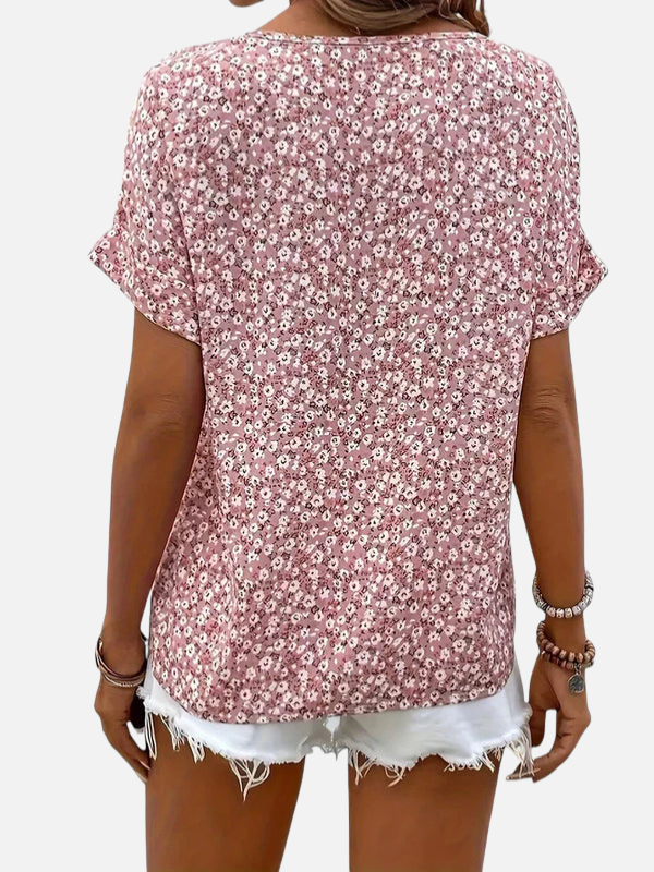 Pia | Småblomstret Bluse med Knaplukning
