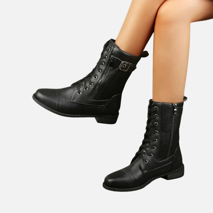Susanne | Snørestøvler med Blokhæl, Militærlook