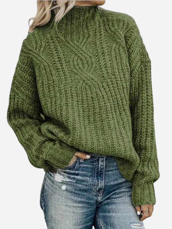 Kirsten | Snoet Kabelstrik Sweater med Høj Hals