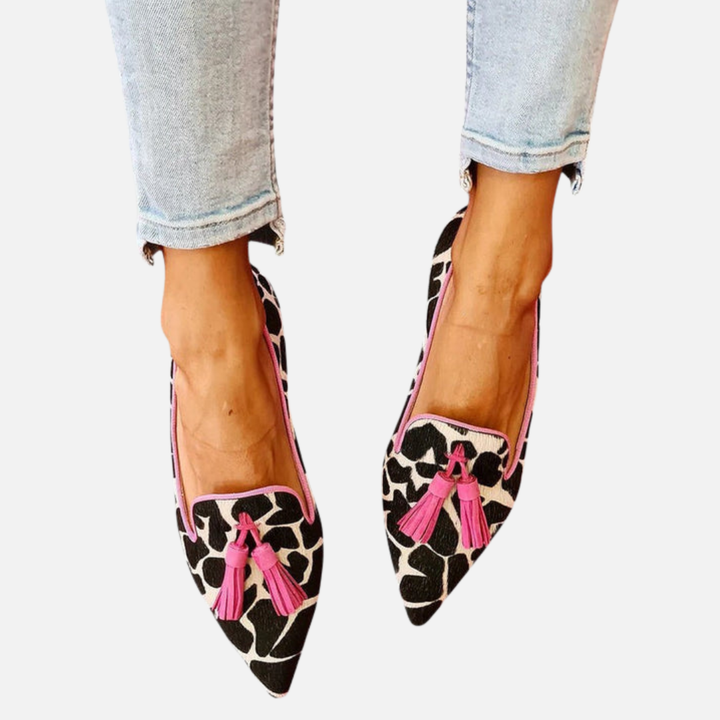 Marianne | Spidse Loafers med Dyreprint og Kvast
