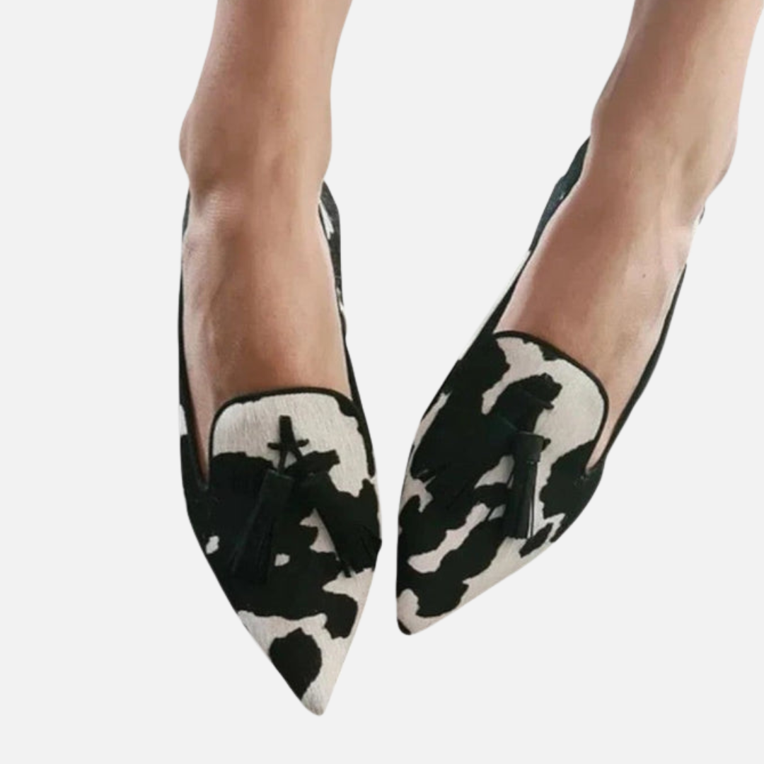 Marianne | Spidse Loafers med Dyreprint og Kvast